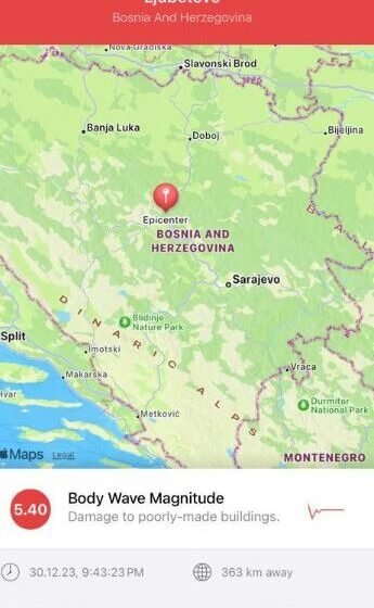  Tërmeti i fortë godet Bosnje dhe Hercegovinën