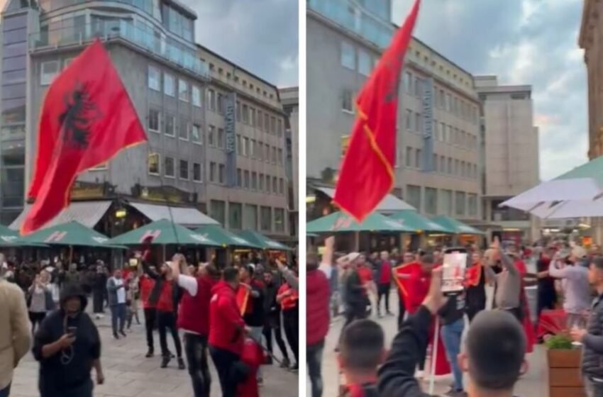  VIDEO/ Këngë dhe flamuj kuqezi, tifozët shqiptarë pushtojnë sheshet në Dortmund