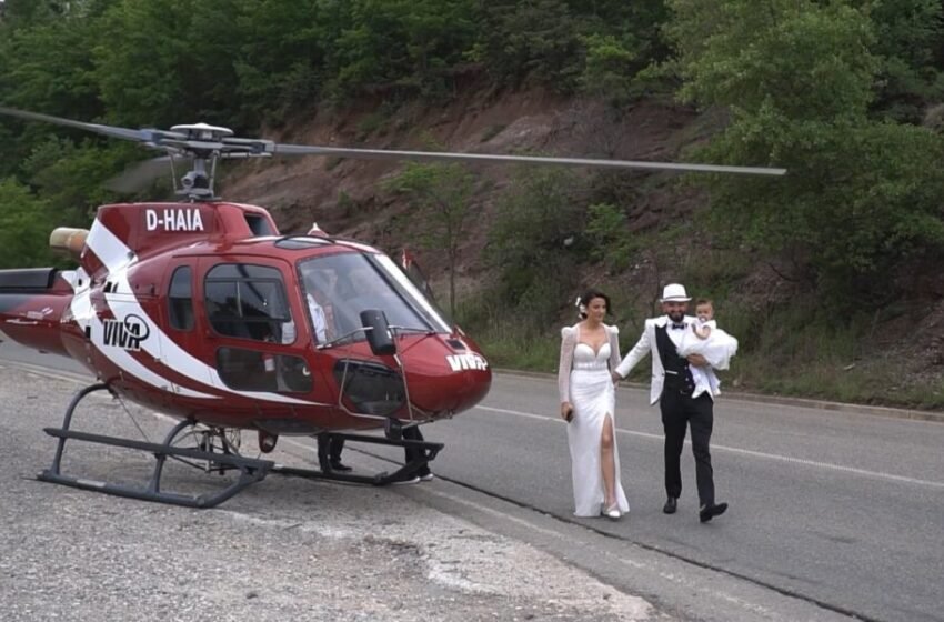  VIDEO/ Dasmë ëndrrash në qytetin shqiptar! Dhëndri merr nusen me helikopter