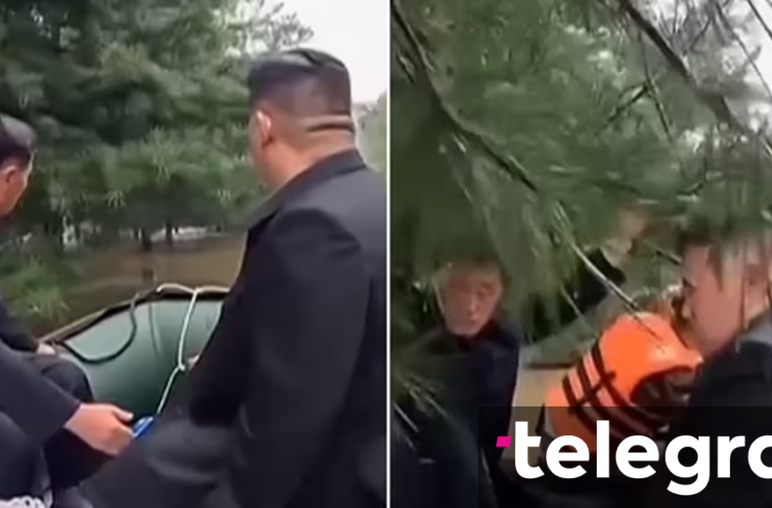 Momenti qesharak kur lideri i Koresë së Veriut përplaset me një pemë gjatë një lundrimi me varkë nëpër zonat e përmbytura të vendit të tij