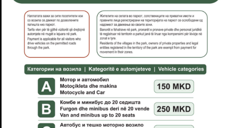 Nga 2 maji, hyrja me automjete në Parkun Kombëtar “Mali Sharr” do të paguhet