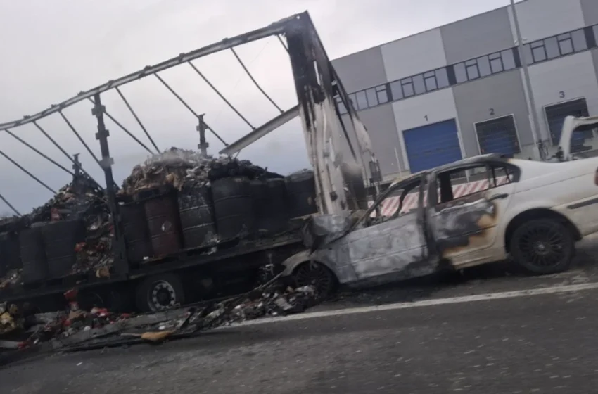  Aksident i rëndë me zjarr në hyrje të Shkupit, bllokohet autostrada