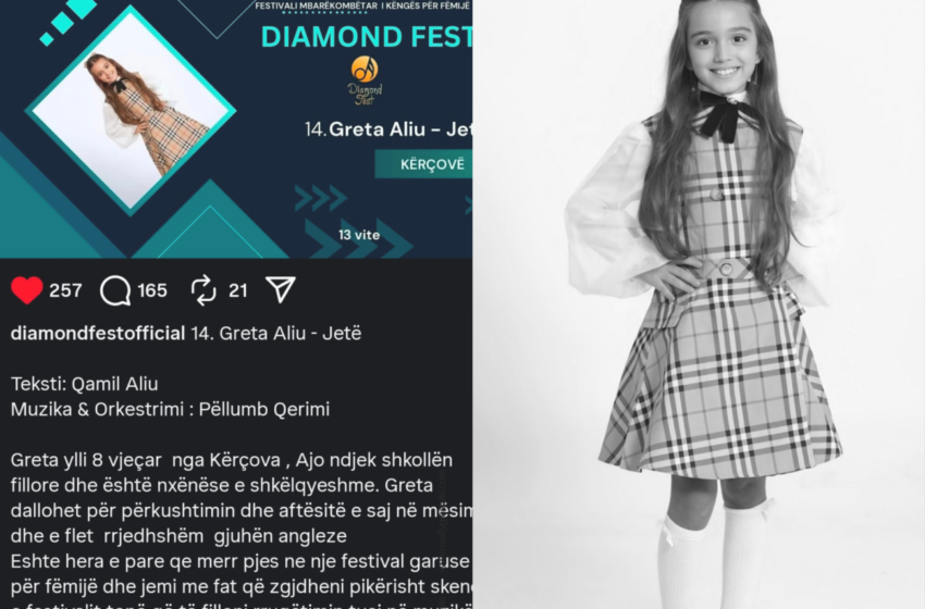  Talenti i ri nga Kërçova: Greta Aliu, vetëm 8 vjeçe, debuton në festivalin e fëmijëve Diamond Fest!
