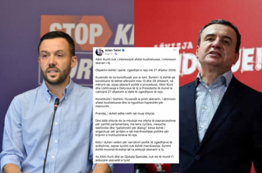  VV-ja tha se nesër voton nënkryetarët e PDK-së dhe LDK-së, Arian Tahiri më 11 gusht kishte paralajmëruar këtë skenar të Kurtit