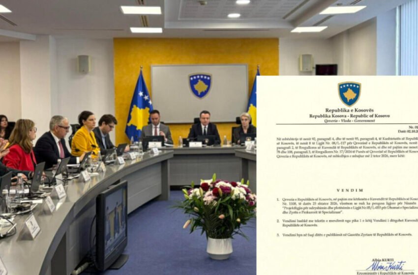  Dokument/Qeveria e miraton vendimin, dërgon në Kuvend Ligjin për Dhomat e Specializuara: “Nuk ka pengesa ligjore”